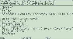 quadratic program ti89 v200 002 How to Create a Simple Quadratic Formula Program on the TI 89 and Voyage 200